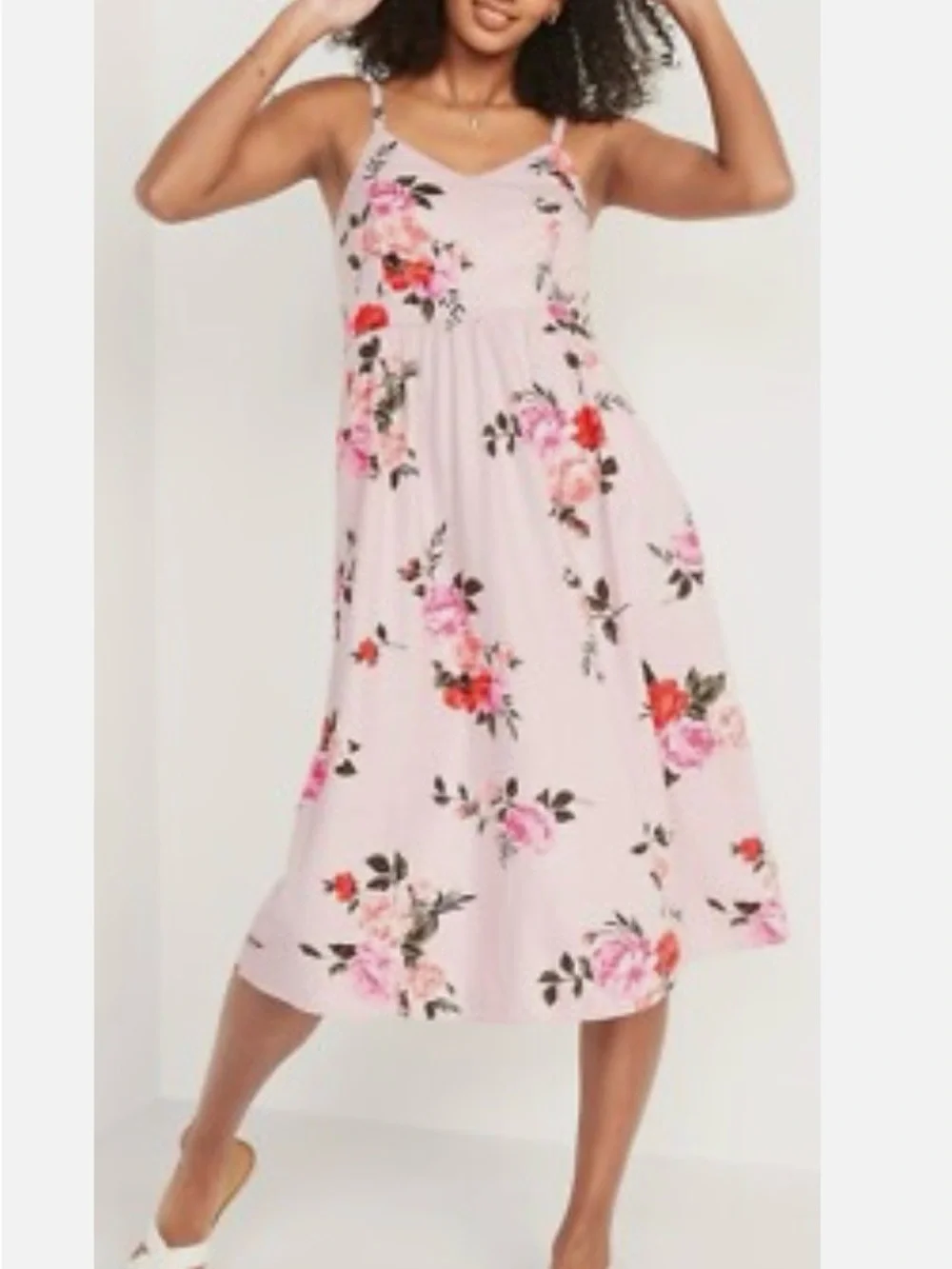 Old Navy Light Pink Floral Linen Spaghetti Strap Dress